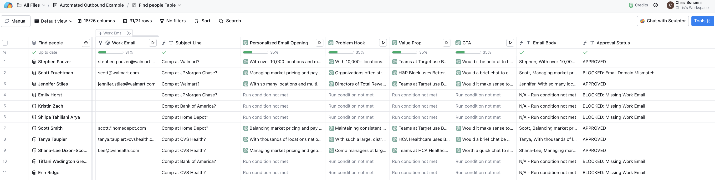 Clay Outbound Automation Table